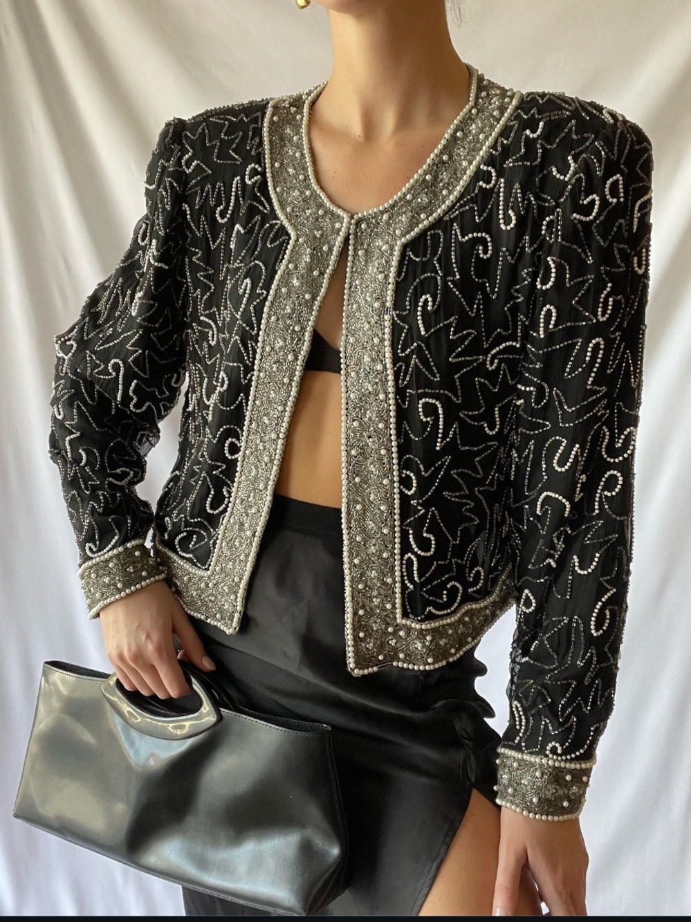 Laurence Kazar New York vintage Size PM beaded silk evening jacket.